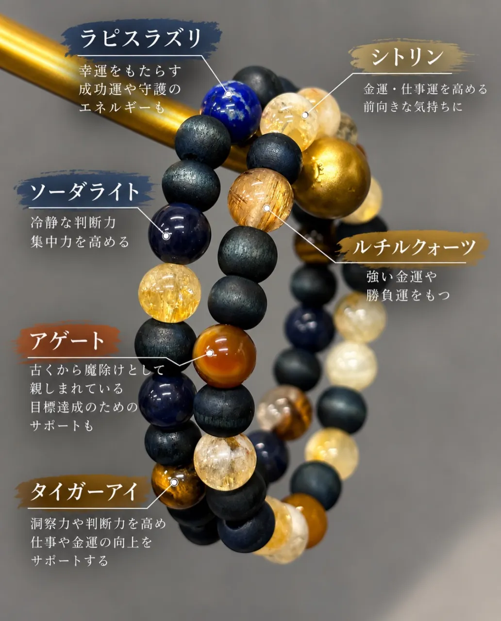 藍染ウッドビーズ × 天然石のオーダーブレスレットを制作しま...
